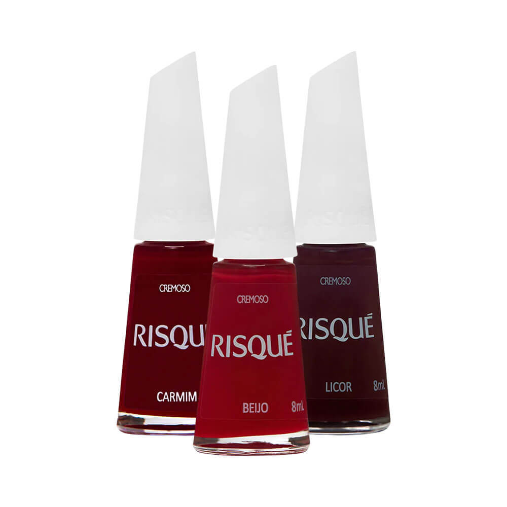 Kit 3 Esmaltes Risqué Tons Vermelhos Cremoso Hipoalergênico em Oferta na Shopee
