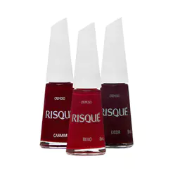 Kit 3 Esmaltes Risqué Tons Vermelhos Cremoso Hipoalergênico