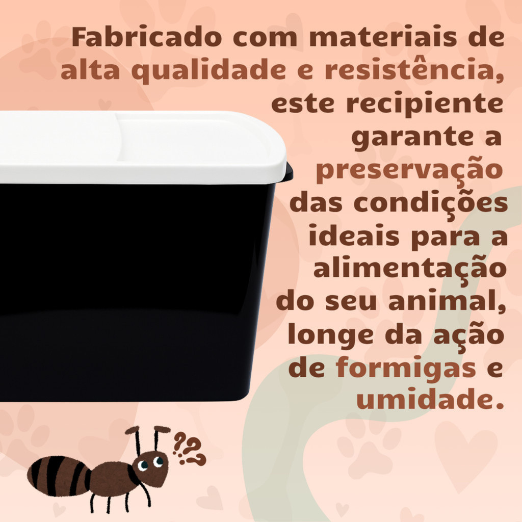 Container Porta Ração Canister Plástico Com Tampa + Pá Dosadora 15 Kg Preto