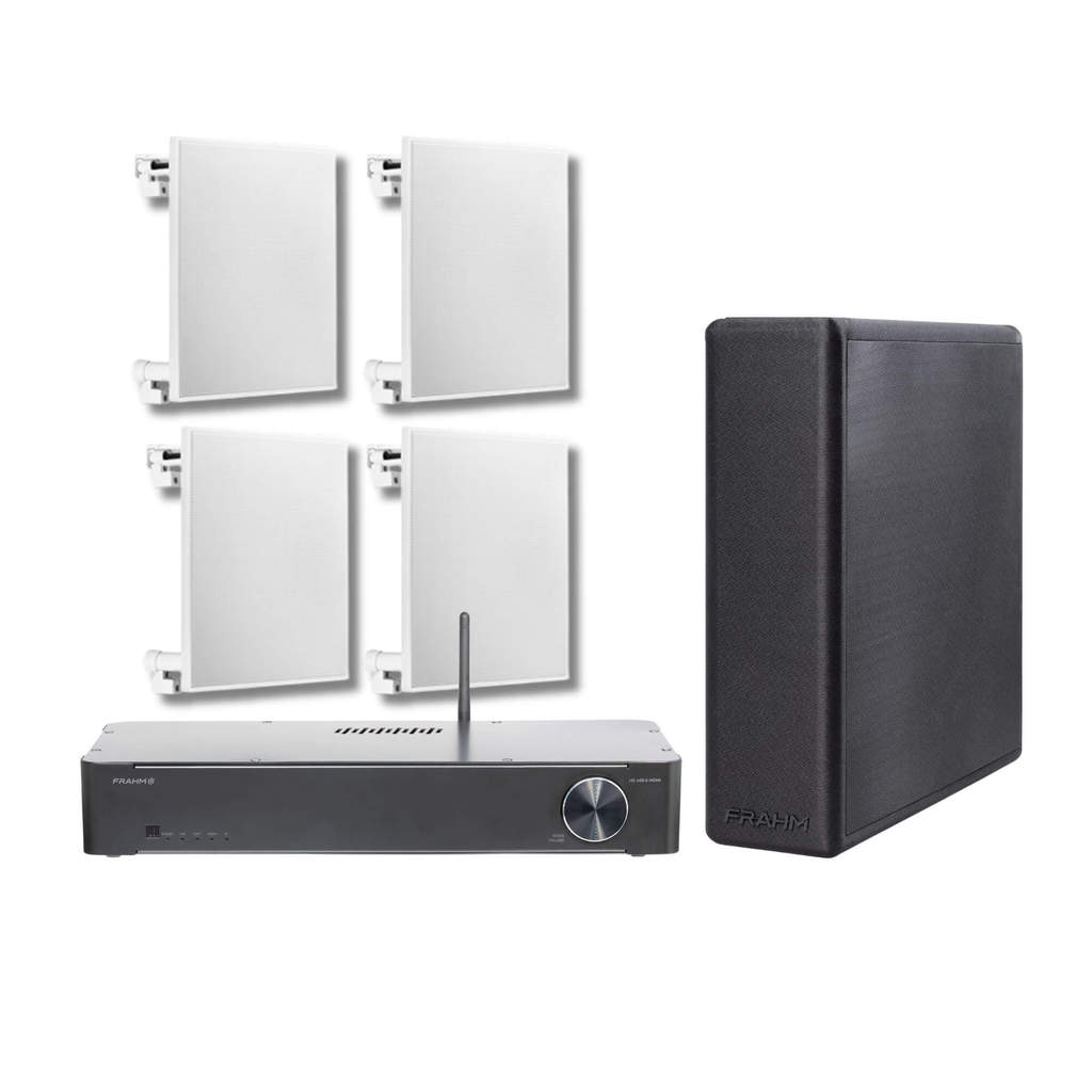 Kit Frahm Home Sense Subwoofer Premium 8" + 4 Arandelas 6" 100W + Amplificador HS 400.5 HDMI