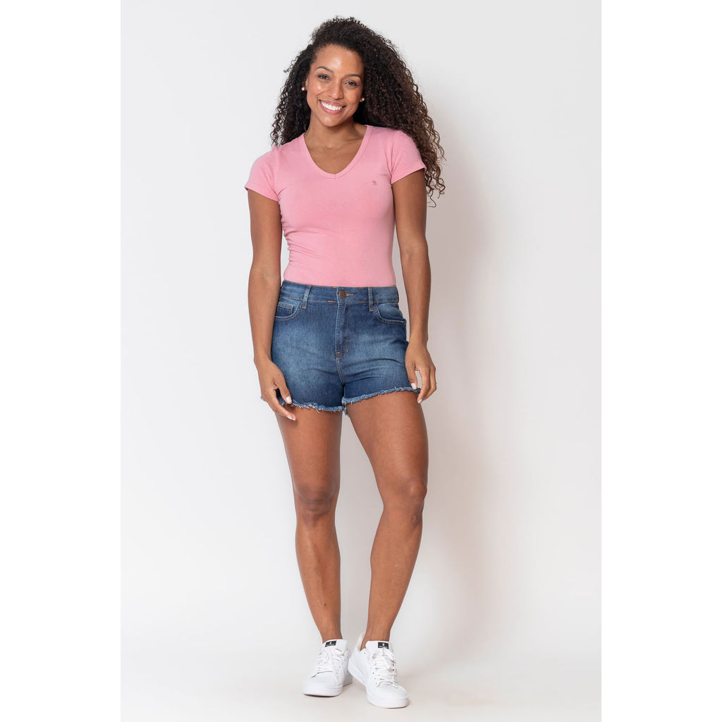 Detalhes do Camiseta Feminina Decote v Polo Wear Rosa Claro