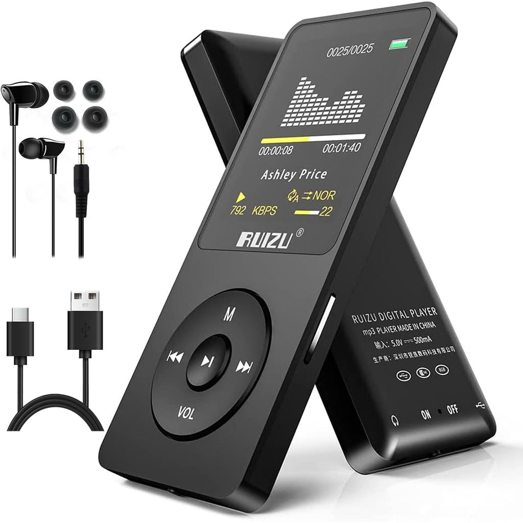 RUIZU 64GB MP3 Player com Bluetooth 5.3, Reprodutor de Música Portátil para Crianças, Esportes, Corrida, Rádio FM, Grava
