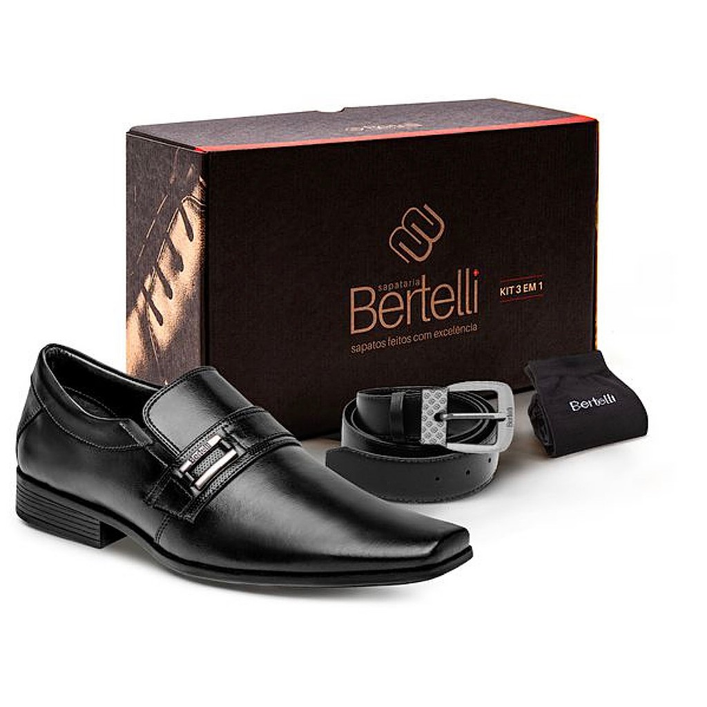 Sapato Bertelli Malbec Kit com Cinto e Meias 70183 Preto