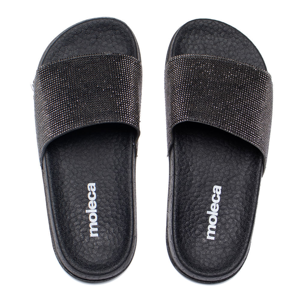 Chinelo Slide Feminino Moleca Flatform Strass Preto