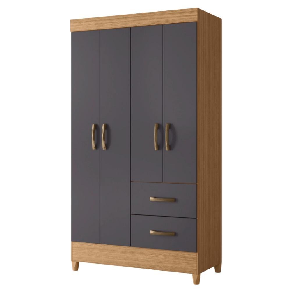 Guarda Roupas Solteiro 4 Portas 2 Gavetas Mobi Nature / Grafite Albatroz em Oferta na Shopee