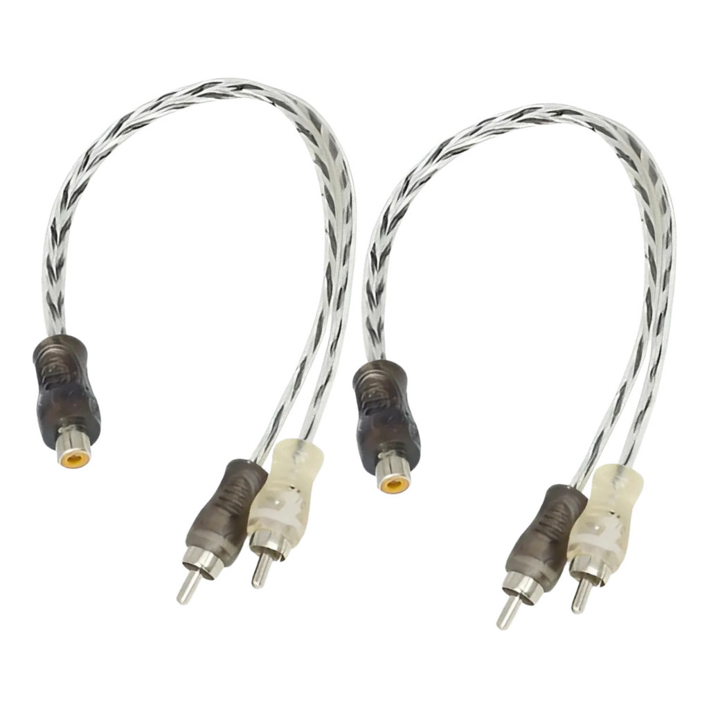 Kit 2 Cabos RCA Y Preto Stereo Blindado Som Automotivo Adaptador Amplificador 2 Macho/1Fêmea Fio 4mm