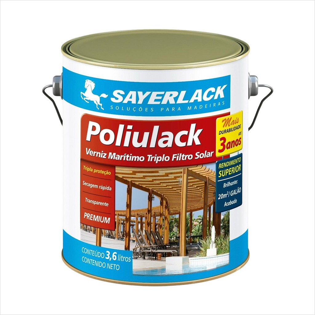 Verniz Brilhante e Acetinado 900ml Acabamentos de Portas Madeiras Geral Poliulack Sayerlack