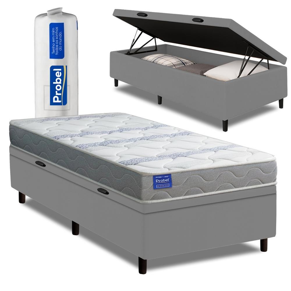 Cama Box Baú Solteiro Probel Espuma D33 88x188x55 Night Day a Vácuo Branco/Cinza em Oferta na Shopee