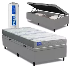 Cama Box Baú Solteiro Probel Espuma D33 88x188x55 Night Day a Vácuo Branco/Cinza