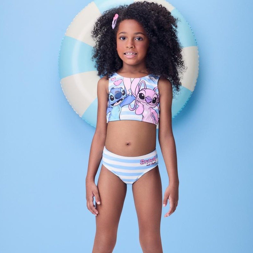 Biquíni Infantil Momi Listrado Stitch Angel Azul