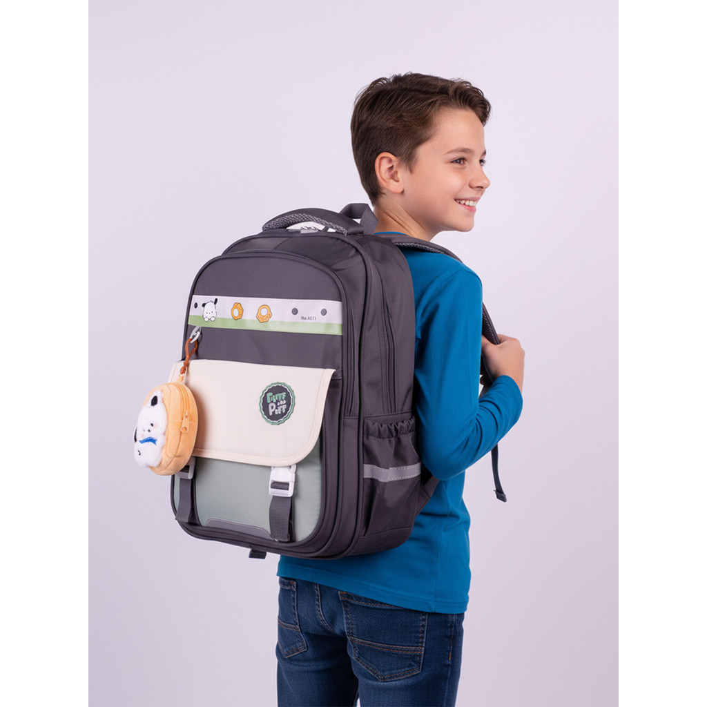 Mochila Escolar Casual Kawaii Com Pingente De Pelúcia Multi Bolsos Grande Capacidade