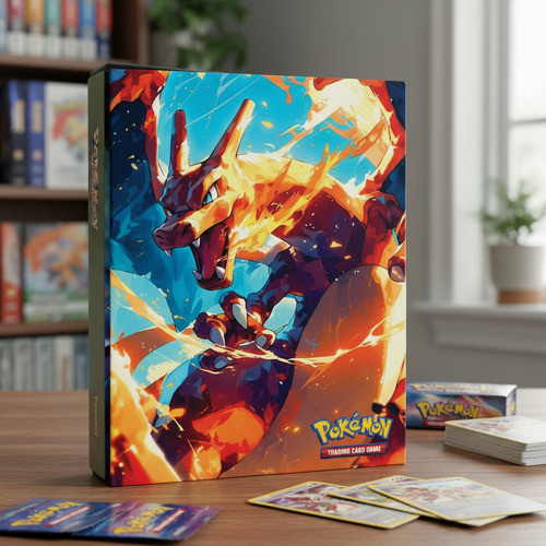 Album Fichario Pasta Charizard Capa Dura Pokemon Sem Folhas Preto