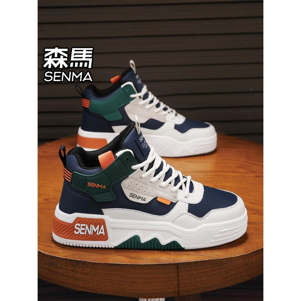 Senma sapatos masculinos de cano alto, superfície de couro de verão, à prova d'água, Casual, branco, cano médio, esporte