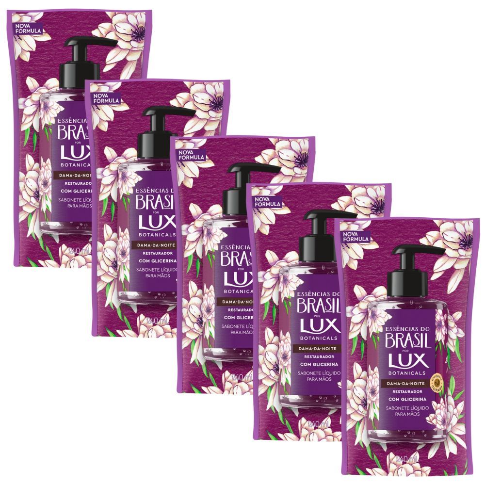 Kit 5 Sabonete Líquido Refil Lux Essências do Brasil Dama-da-Noite 240ml