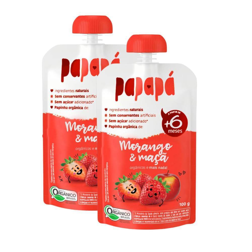 Kit 2 Papinha Papapá Orgânica Morango e Maçã 100g em Oferta na Shopee