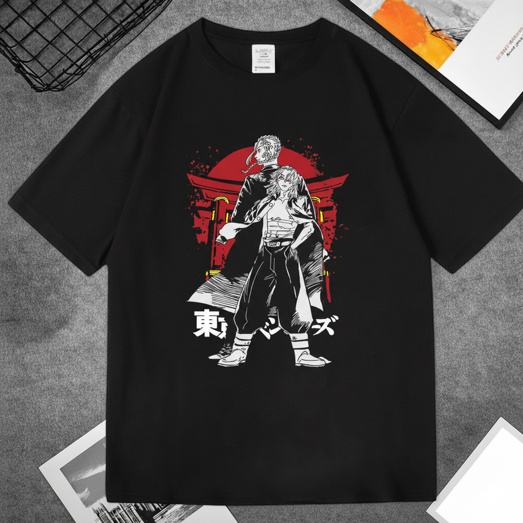 Camiseta Unissex Tokyo Revengers Mikey Draken Dupla Liderança Estampada Confortavel Estilosa Autentica Casual