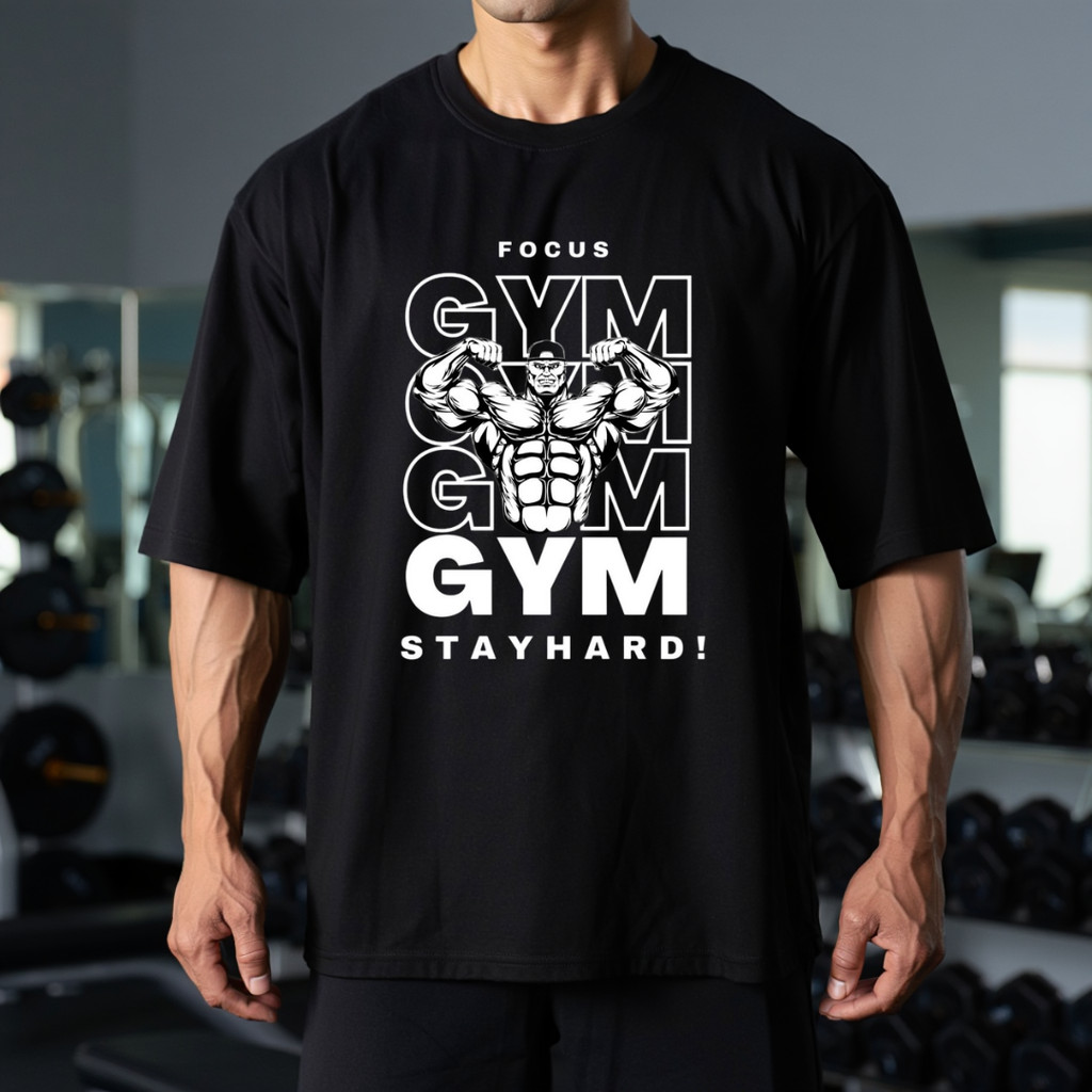Camiseta De Academia Musculaçao Treino Plus size Oversized Regular Foco Determinaçao Estilo Treino Pesado