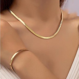 Conjunto Feminino Colar de Osso de Cobra Laminado e Pulseira Corrente folheados Elegância