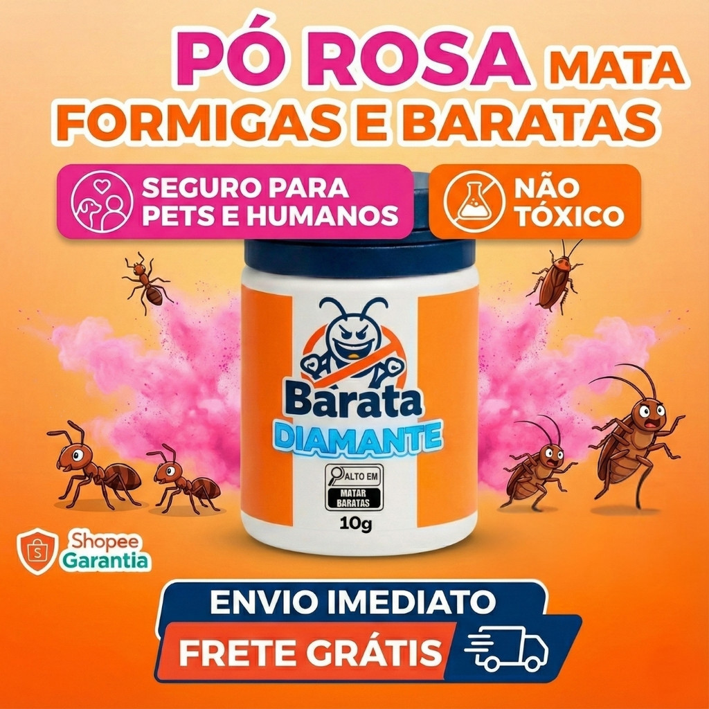 Barata Diamante Pó Rosa Original - Mata Baratas e Formigas (Kit 1 a 5) compativel com formicasa e safira em Oferta na Shopee