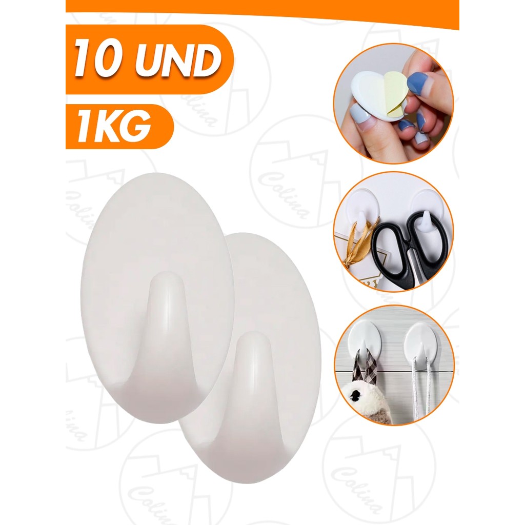 Kit 10 Und Ganchos Adesivo Plástico Parede Toalha Cozinha Banheiro