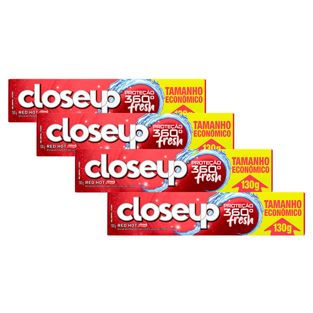 Kit 4 Creme Dental em Gel Closeup Proteção 360º Fresh Red Hot 130g em Oferta na Shopee