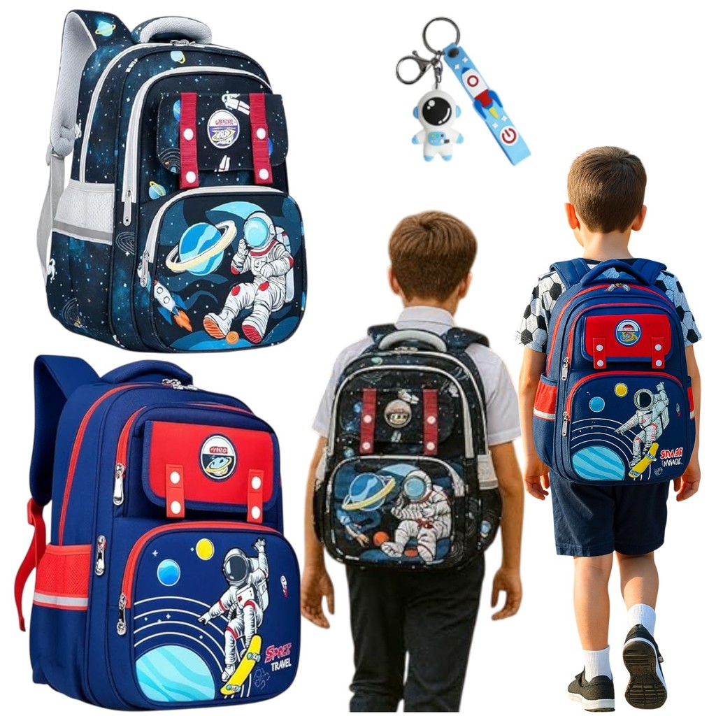 Mochila Infantil Escolar Astronauta Ortopédica Menino Menina Cor Azul, Verde, Preta + CHAVEIRO em Oferta na Shopee