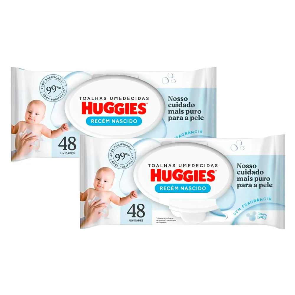 Kit 2 Lenços Umedecidos Huggies Recém Nascido 48 Unidades em Oferta na Shopee