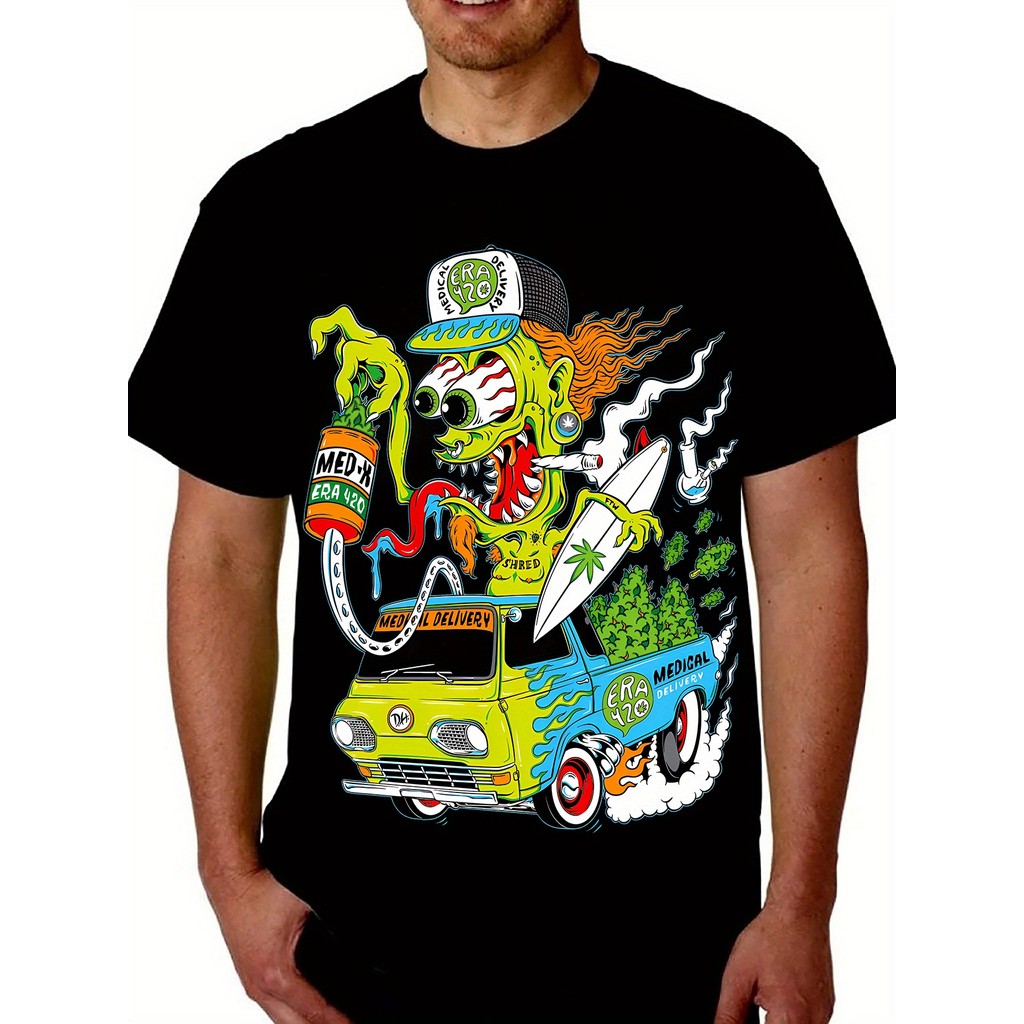 Camiseta Masculina Entrega Medica Cartoon Design Colorido Estampado Confortavel Divertida Estilosa Verão