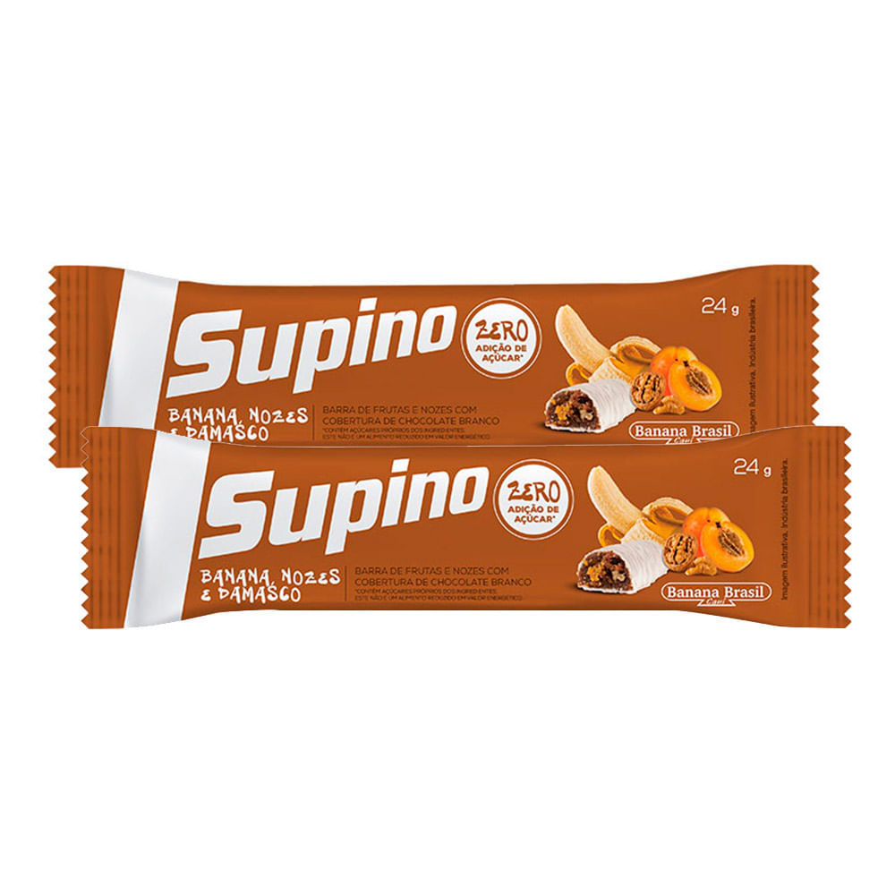 Kit 2 Barra de Frutas Supino Zero Banana, Nozes e Damasco com 24g