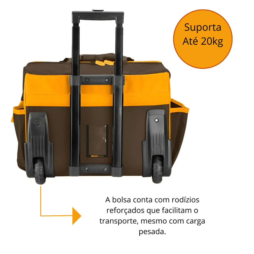 Bolsa Ferramentas Com Rodizio 20pol 19 Bolsos Max 20kg Ingco — imagem 2 de 2