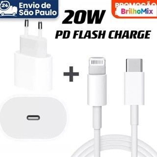 Kit Carregador Iphone Alimentação e Cabo Carregamento Rápido 1mPD 20w