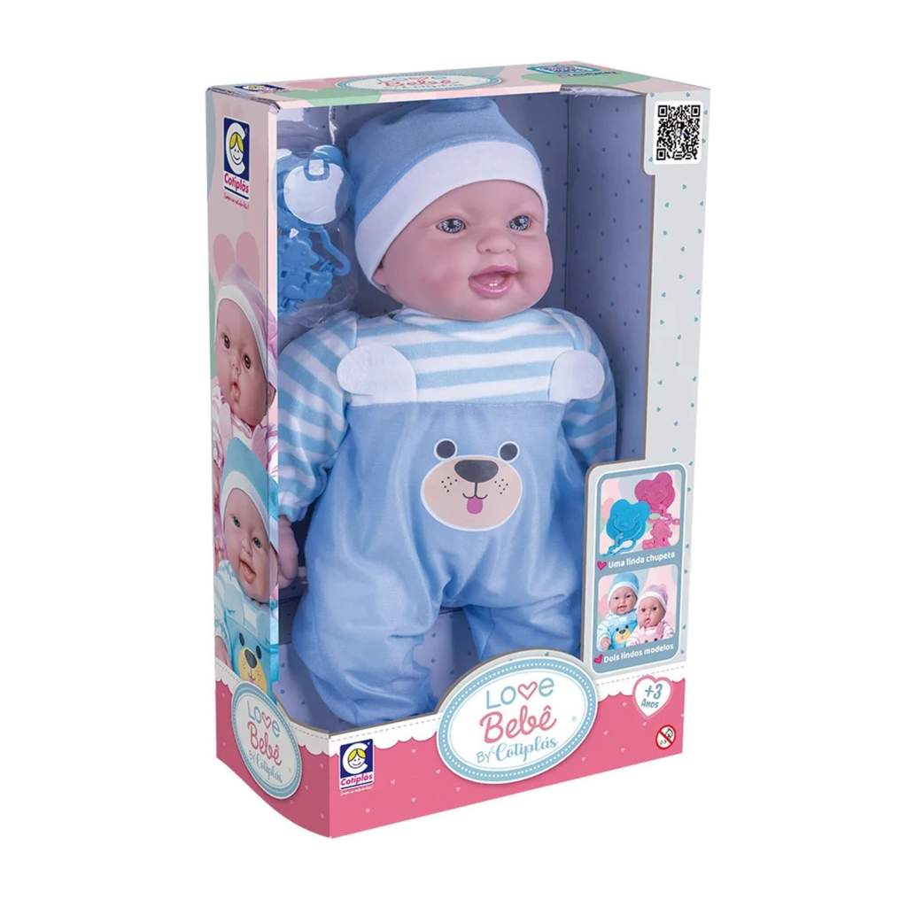 Brinquedo Infantil Boneca Love Bebê Menino Macacão Azul Cotiplas - 2913