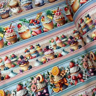 Tecido Tricoline Digital Barrado Cupcakes Gourmet 55cm x 1,50mt 10 Barras 100% Algodão em Oferta na Shopee