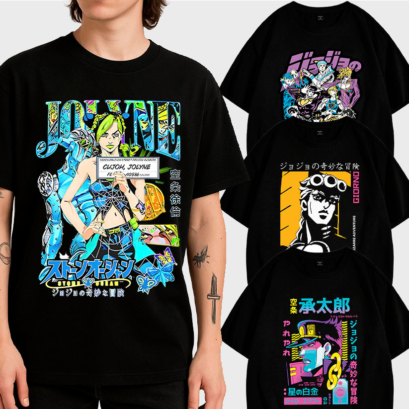 Camiseta Básica Anime Jojo Camisa 100% Algodão Streetwear Temos Plus Size Lançamento - Envio Rápido