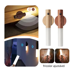 KIT 2 Luminaria Luz Led Recarregável Sensor de Movimento Arandela de Madeira Minimalista Para Mesa Parede REAL
