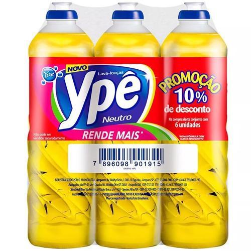 Kit c/ 06 Un. Detergente Líquido Ypê Neutro Biodegrádavel 500ml