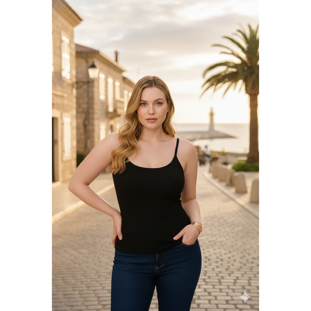 blusa feminina modelo canelada elastano com alça regata top lançamento