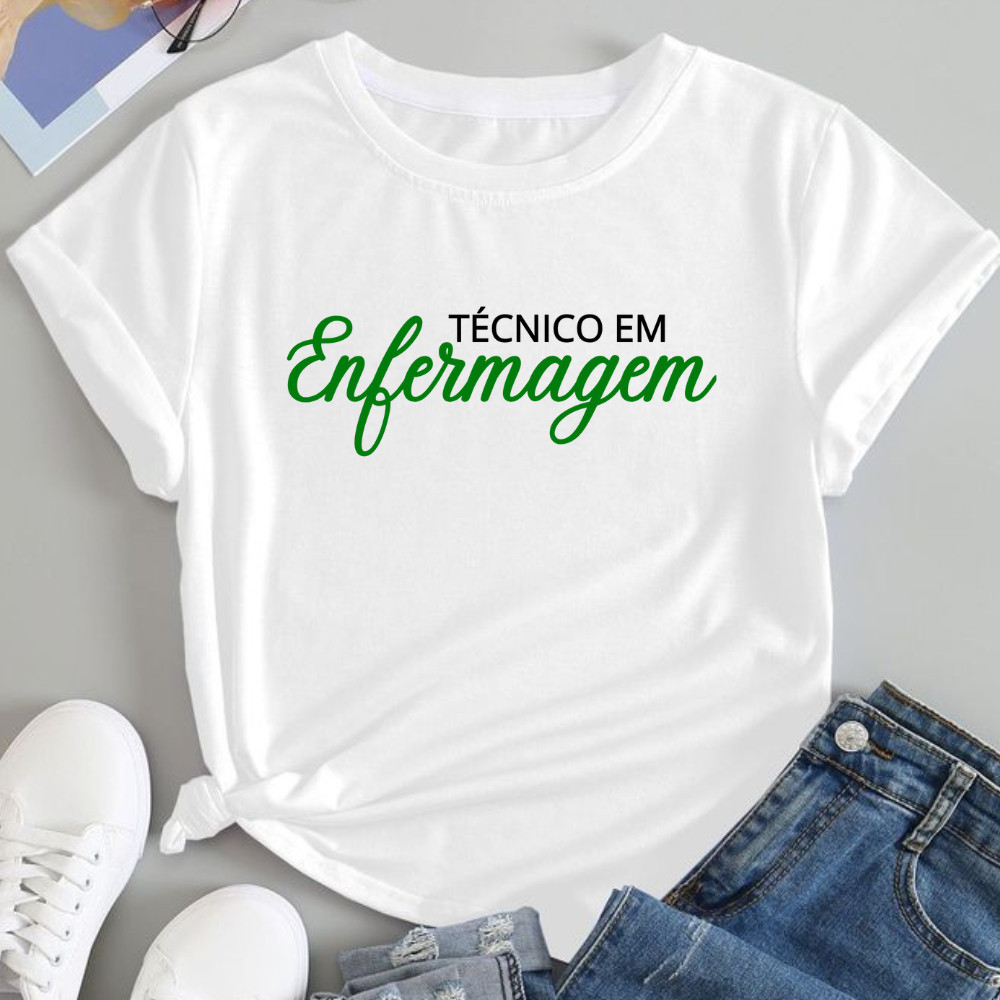 Camiseta Camisa Premium Camiseta Blusa Feminina Estampada T-shirt Técnico em Enfermagem 100% Algodão Blusa Algodão Envio