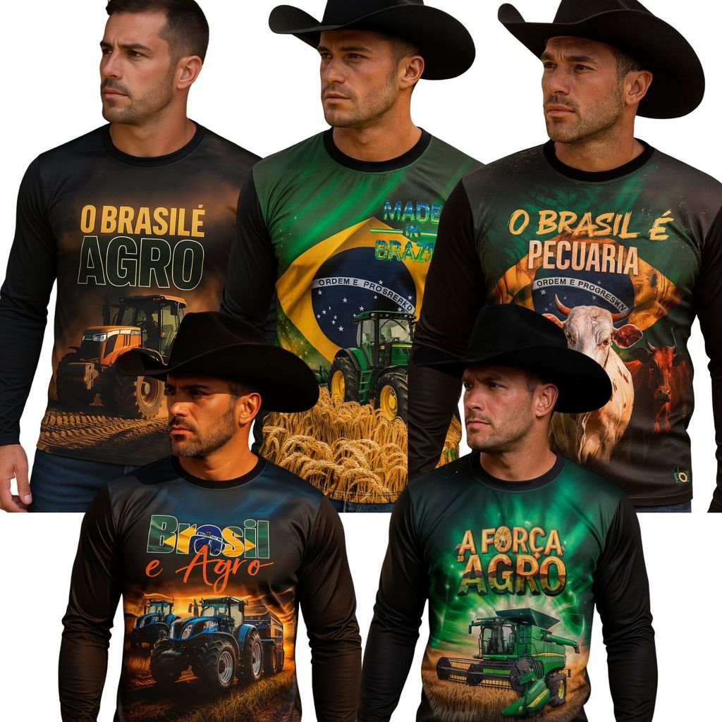 Camiseta UV Agro  A Força do Agro  Proteção Solar Colheitadeira Manga Longa