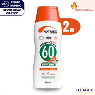 Kit 2 Protetor Bloqueador Solar Fps 60 Com Repelente 120g Nutriex Proteção Raios UVA UVB Insetos em Oferta na Shopee