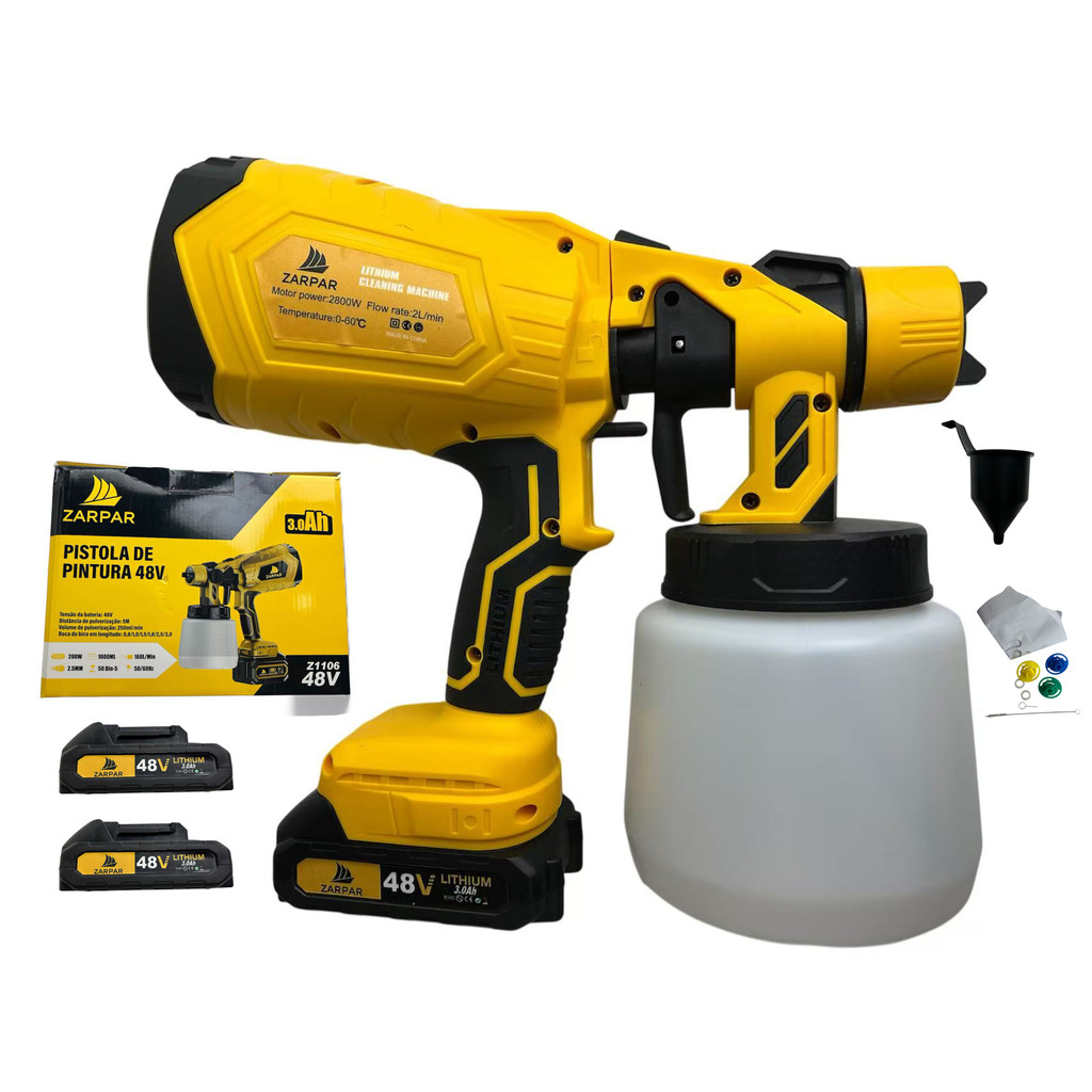 200W Pistola Pulverizadora de Tinta 48V Sem Fio com 2 Baterias 1000ml Elétrica Spray Portátil zarpar em Oferta na Shopee