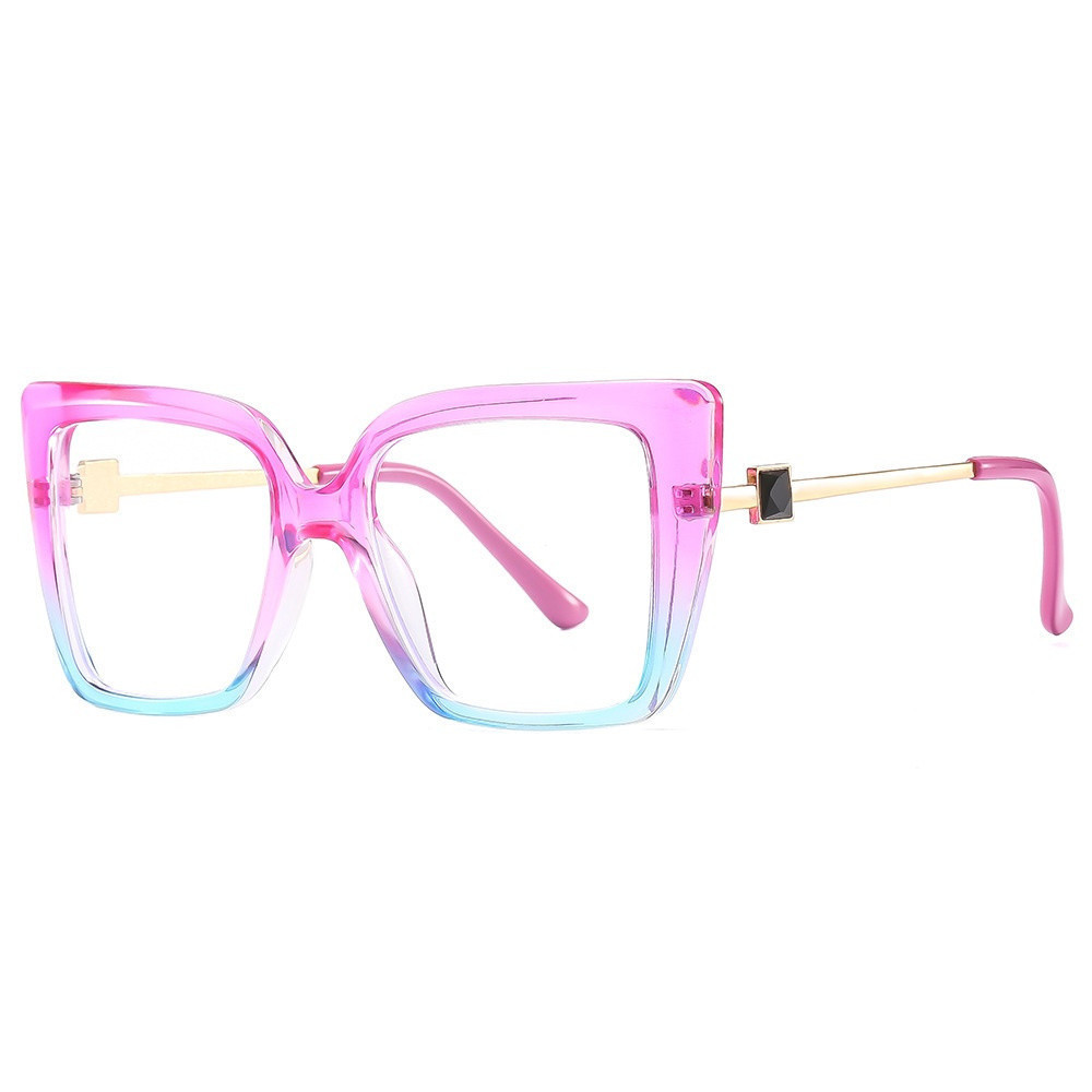New Fashion Women Oversized Cat Eye Anti Blue Light Glasses Colorful Frame White Diamond Clear Lens Computer Eyewear