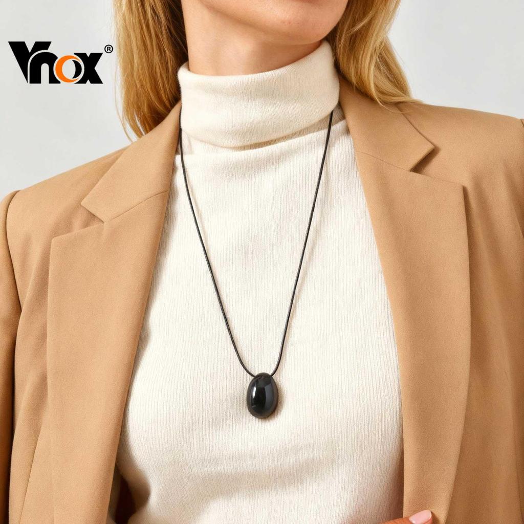 Vnox Retro Oval Sweater Chain Adjustable Drawable Black Rope Women Necklace Collarbone Chain Women em Oferta na Shopee