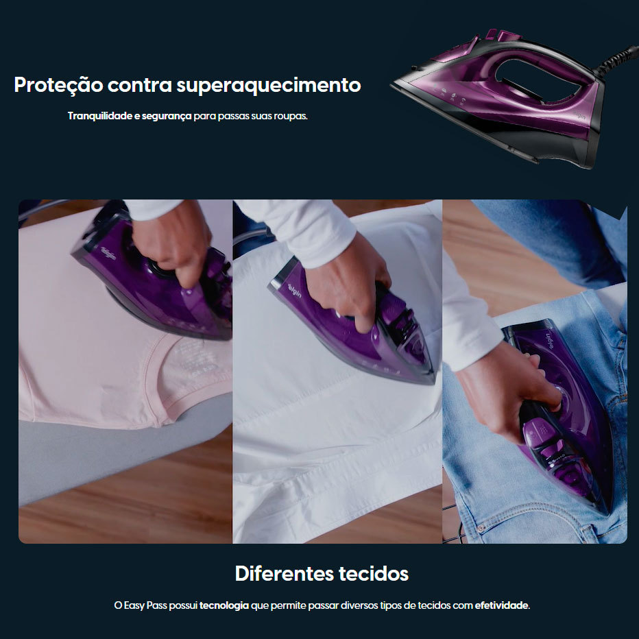 Detalhes do Ferro de Passar a Vapor Easy Pass Spray Proteção Contra Superaquecimento 1.200W 110V