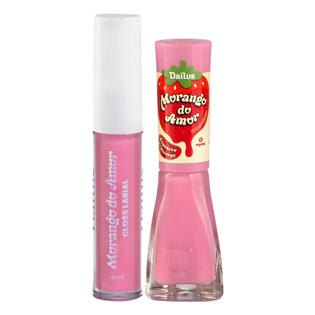 Kit Dailus Morango Do Amor Brigadeiro De Morango: Gloss Labial 4ml e Esmalte Cremoso 8ml