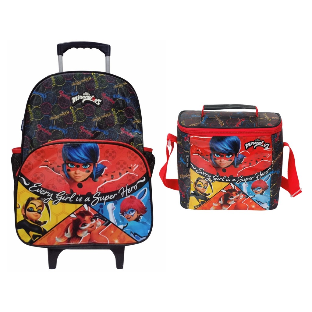 Kit Mochila Escolar de Carrinho Infantil + Lancheira Dermiwil Miraculous Ladybug em Oferta na Shopee