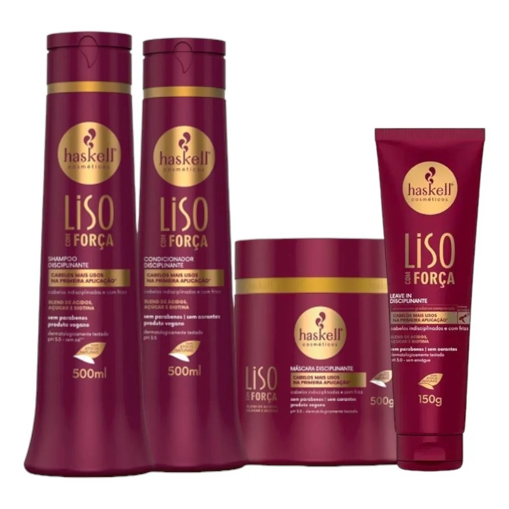 Kit Haskell Liso com Força – Shampoo 500ml + Condicionador 500ml + Máscara 500g + Leave-in 150g em Oferta na Shopee