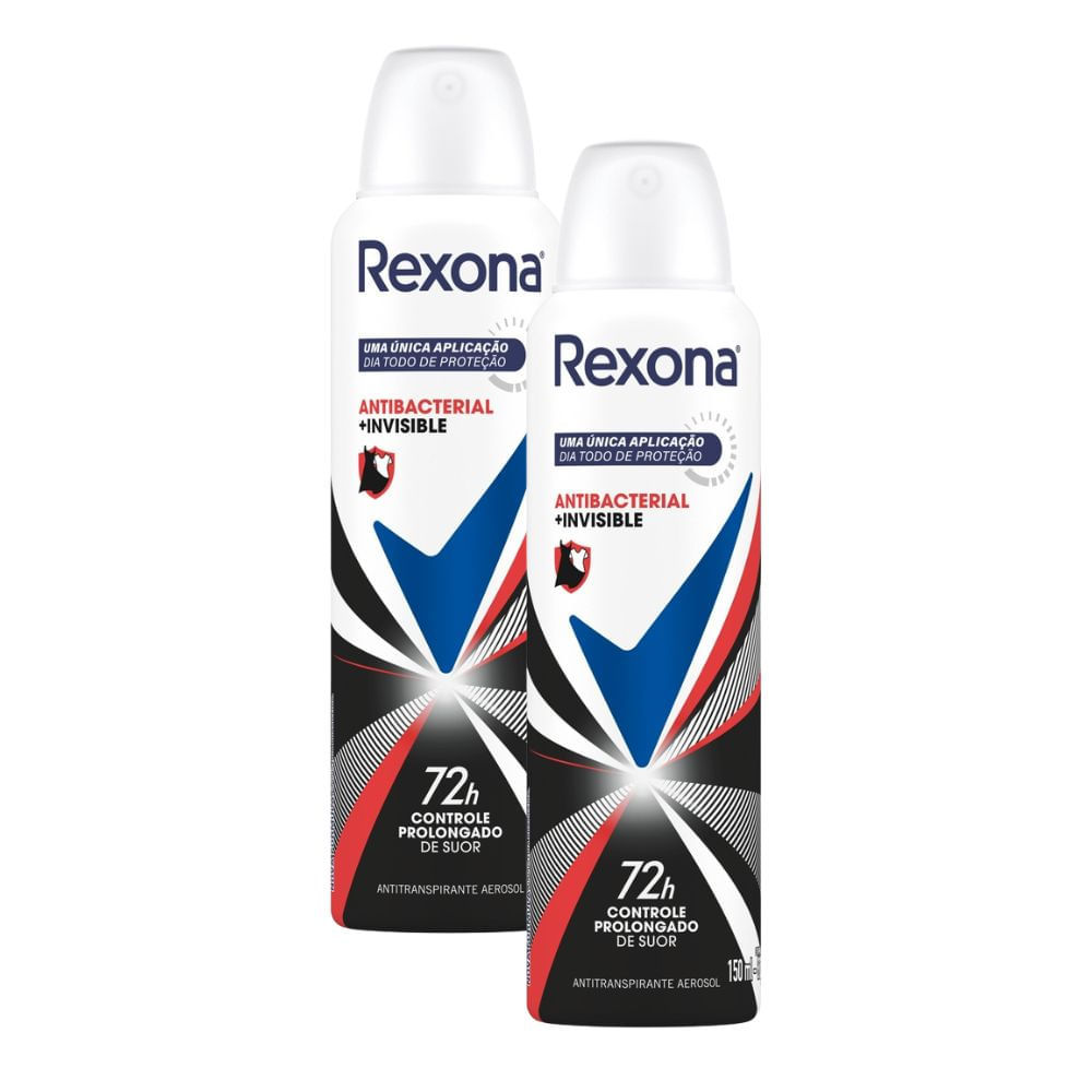 Kit 2 Desodorante Antitranspirante Rexona Antibacterial + Invisible Aerosol 150ml em Oferta na Shopee