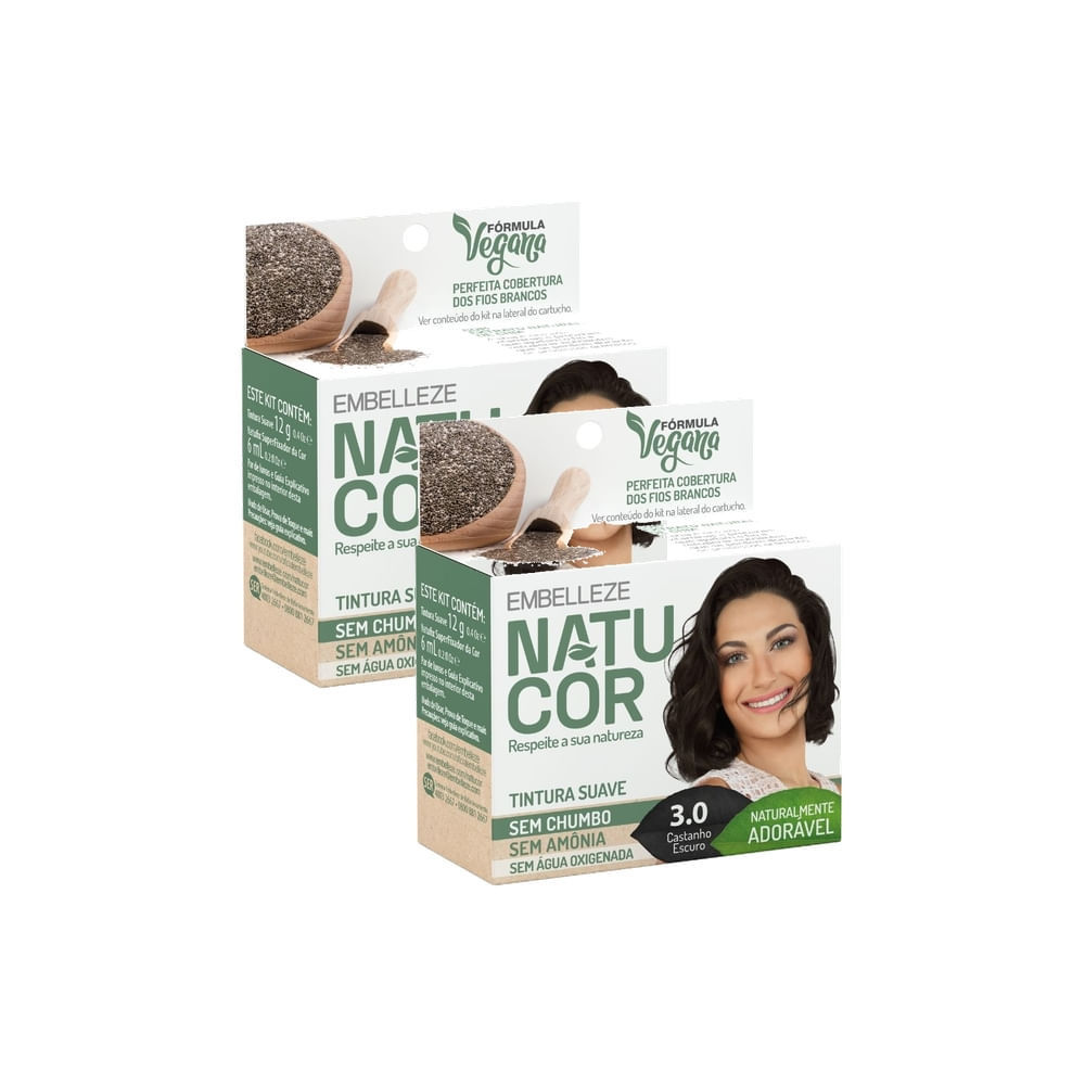 Kit 2 Tintura Pó Natucor Embelleze Castanho Escuro 3.0 Kit em Oferta na Shopee