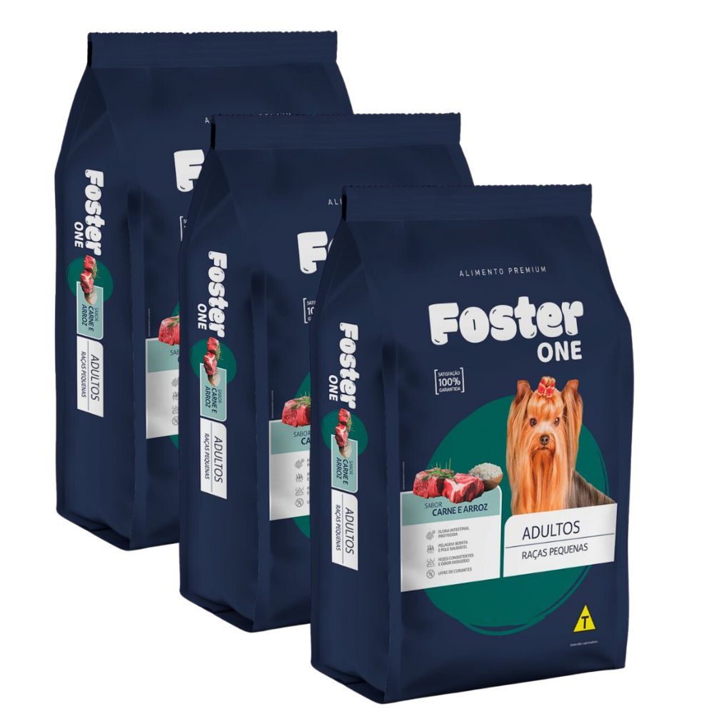 Kit 3 Ração para Cães Foster One Raças Pequenas sabor Carne e Arroz 1kg em Oferta na Shopee
